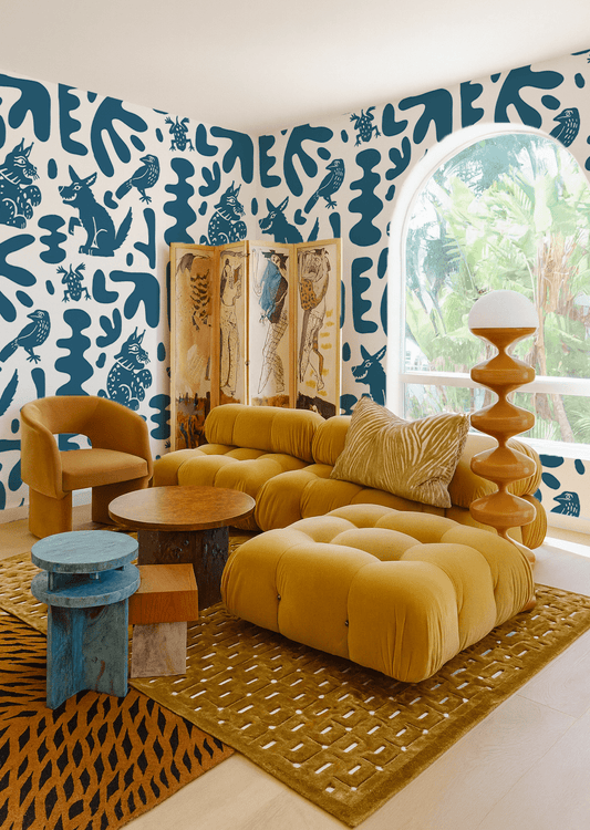 Abstract Animales Wallpaper, white & blue - mosswell.us