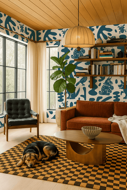 Abstract Animales Wallpaper, white & blue - mosswell.us