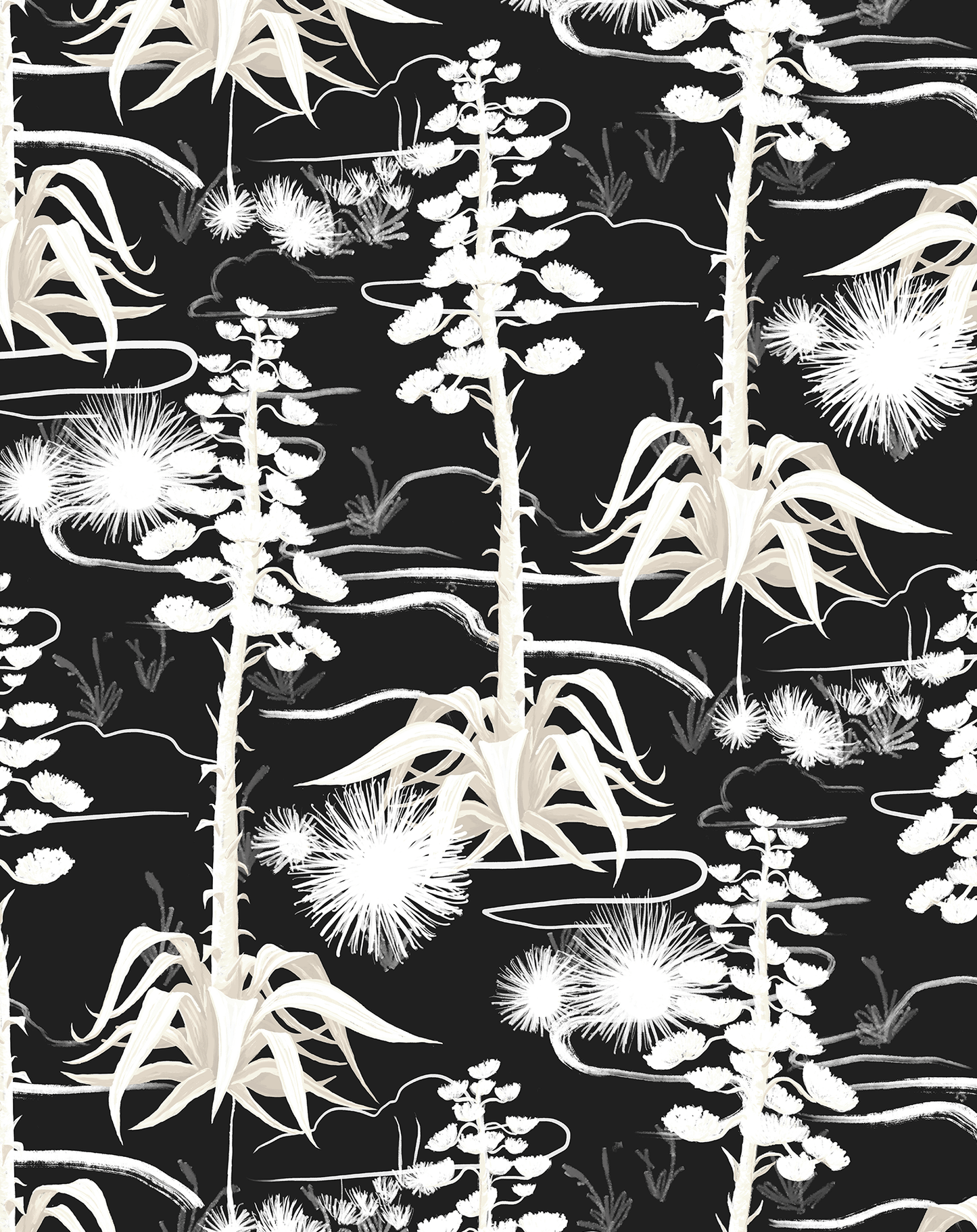 Agave Valley Wallpaper, black and white - mosswell.us