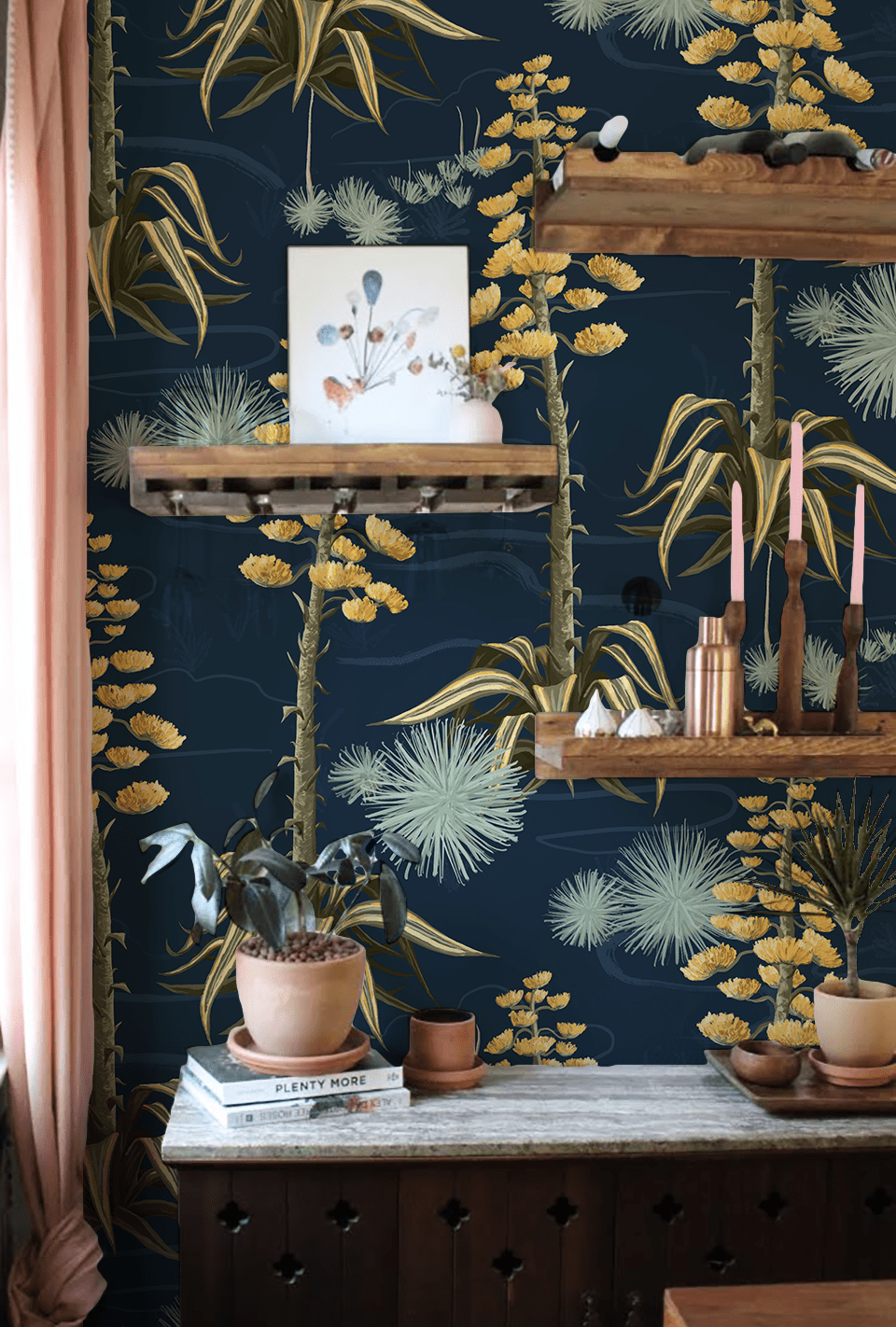 Agave Valley Wallpaper, navy - mosswell.us