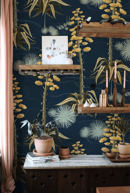 Agave Valley Wallpaper, navy - mosswell.us