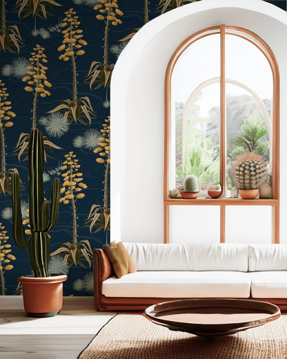 Agave Valley Wallpaper, navy - mosswell.us