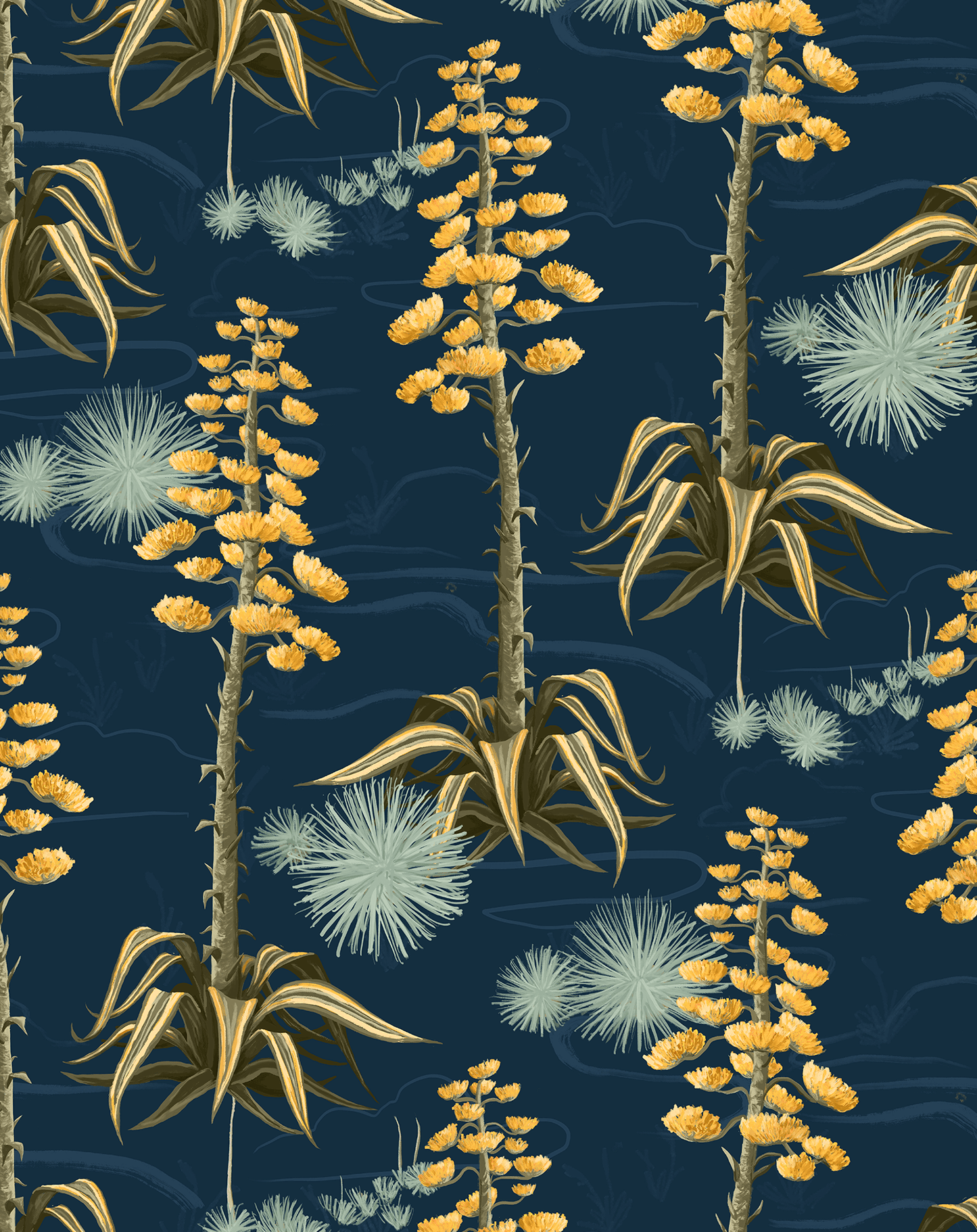 Agave Valley Wallpaper, navy - mosswell.us