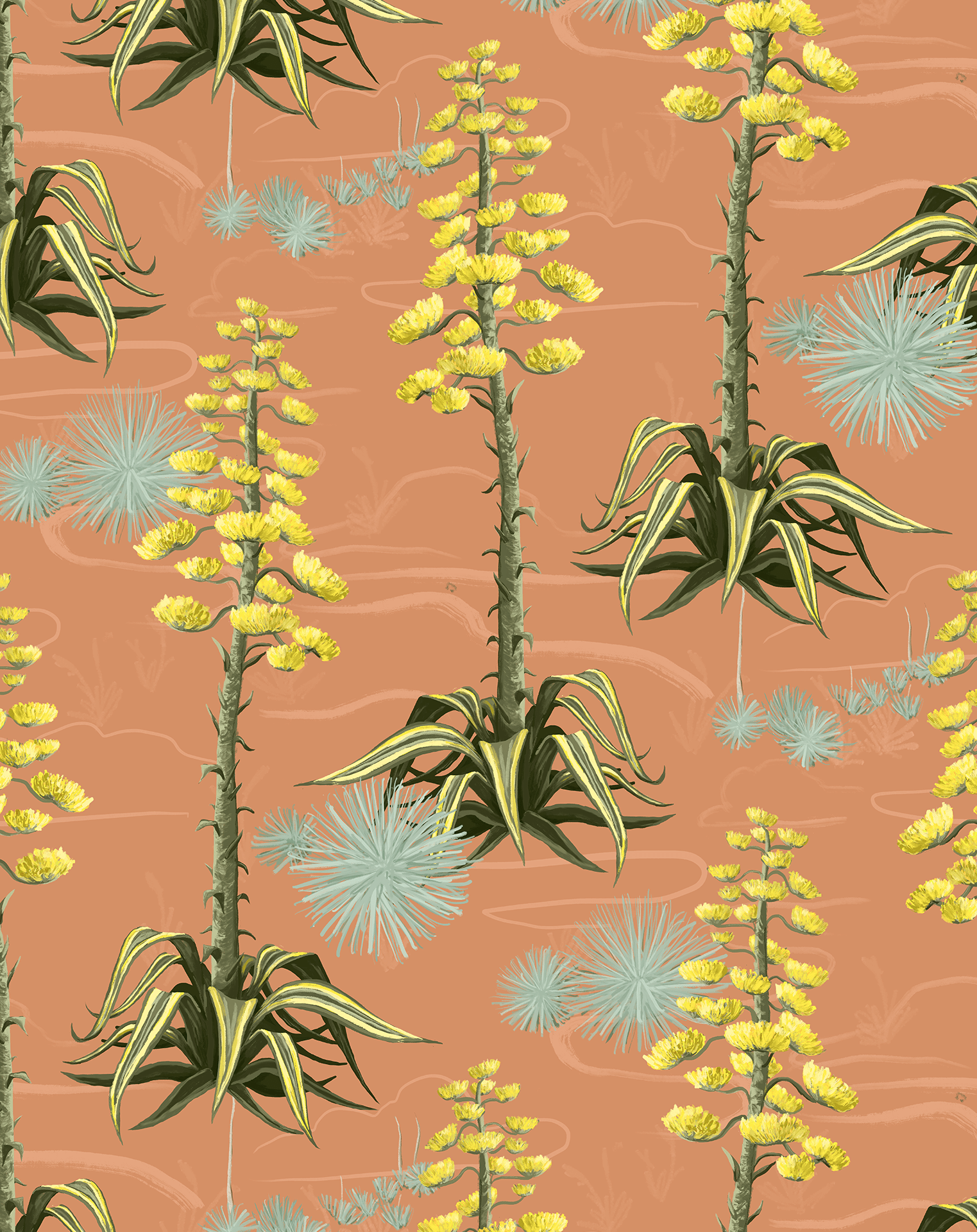 Agave Valley Wallpaper, terra cotta - mosswell.us