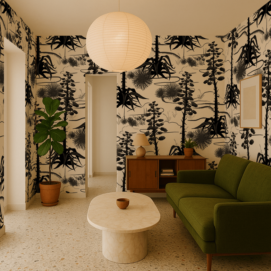 Agave Valley Wallpaper, white and black - mosswell.us