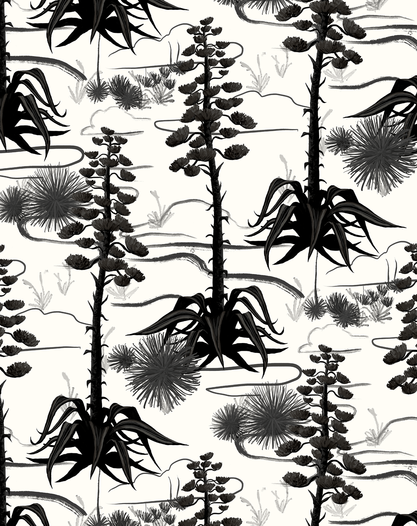 Agave Valley Wallpaper, white and black - mosswell.us