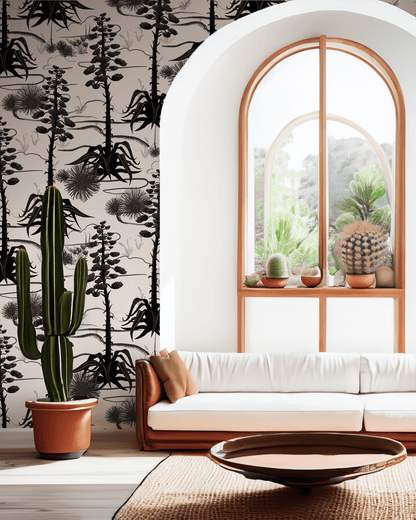 Agave Valley Wallpaper, white and black - mosswell.us
