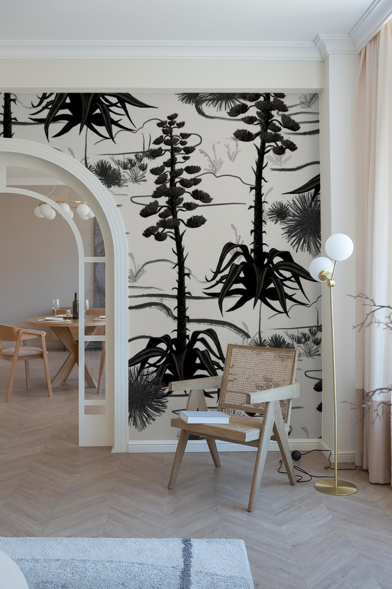 Agave Valley Wallpaper, white and black - mosswell.us
