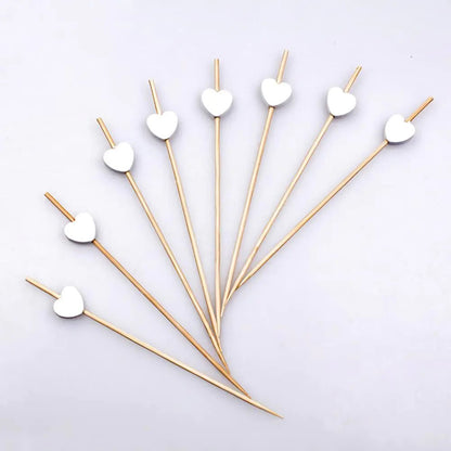 AKOAK 100 Counts Handmade 4.7" White Heart Cocktail Sticks Sandwich Fruit Toothpicks Cocktail Picks Party Supplies - mosswell.us