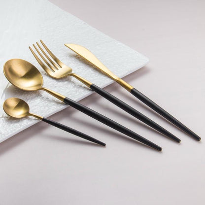 Altin 6 Piece Flatware Set - Black and Gold - mosswell.us