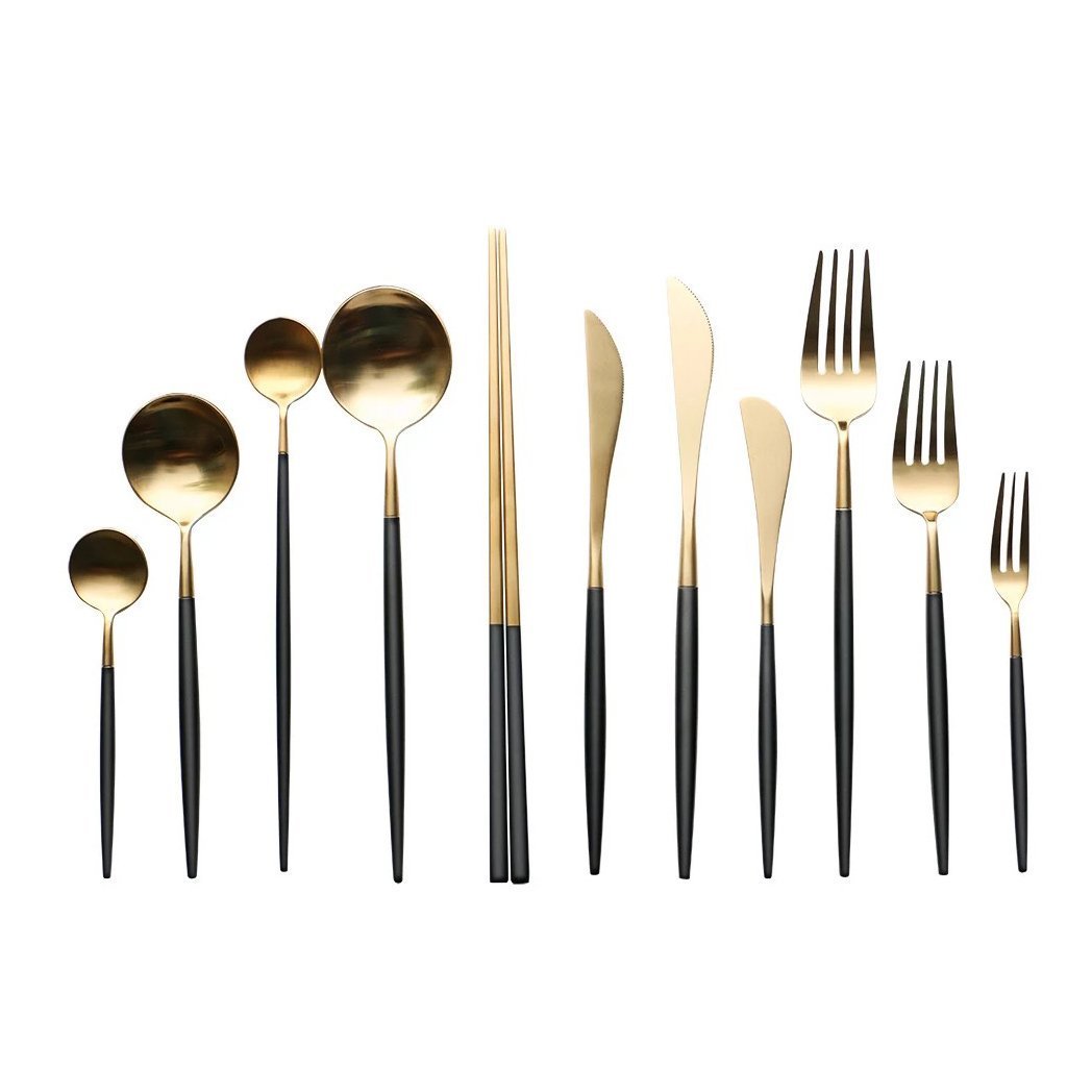 Altin 6 Piece Flatware Set - Black and Gold - mosswell.us