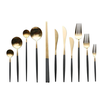 Altin 6 Piece Flatware Set - Black and Gold - mosswell.us