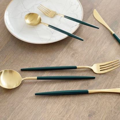 Altin 6 Piece Flatware Set - Forest Green and Gold - mosswell.us