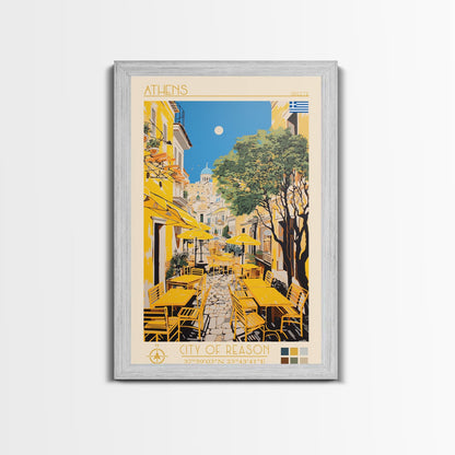 Athens Greece Travel Poster Framed Canvas Print, Midcentury Modern Art, Pop Art Wall Decor, Home Decor, Vacation Gift, Living Room Art - mosswell.us