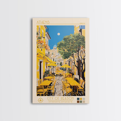 Athens Greece Travel Poster Framed Canvas Print, Midcentury Modern Art, Pop Art Wall Decor, Home Decor, Vacation Gift, Living Room Art - mosswell.us