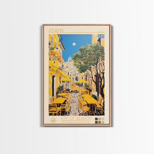 Athens Greece Travel Poster Framed Canvas Print, Midcentury Modern Art, Pop Art Wall Decor, Home Decor, Vacation Gift, Living Room Art - mosswell.us