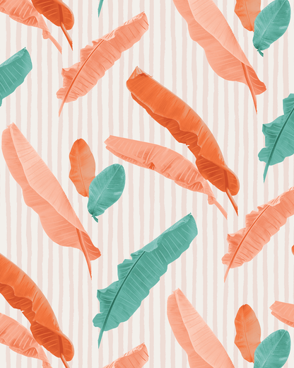 Banana Cabana Wallpaper, coral and teal - mosswell.us