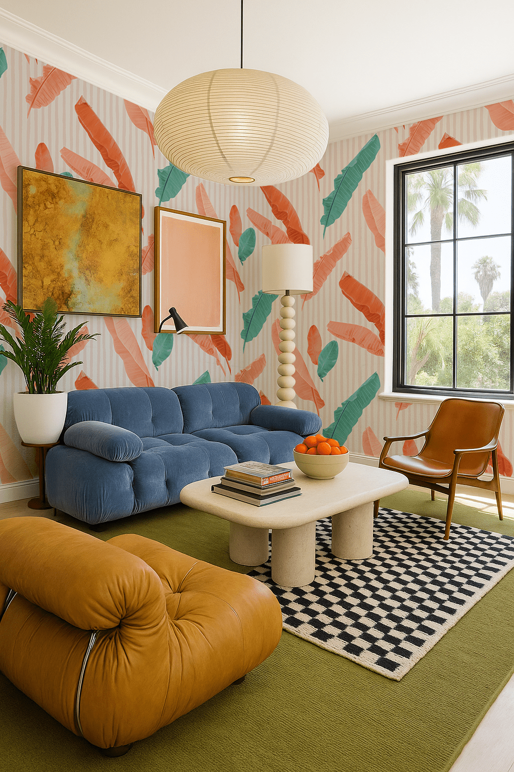 Banana Cabana Wallpaper, coral and teal - mosswell.us