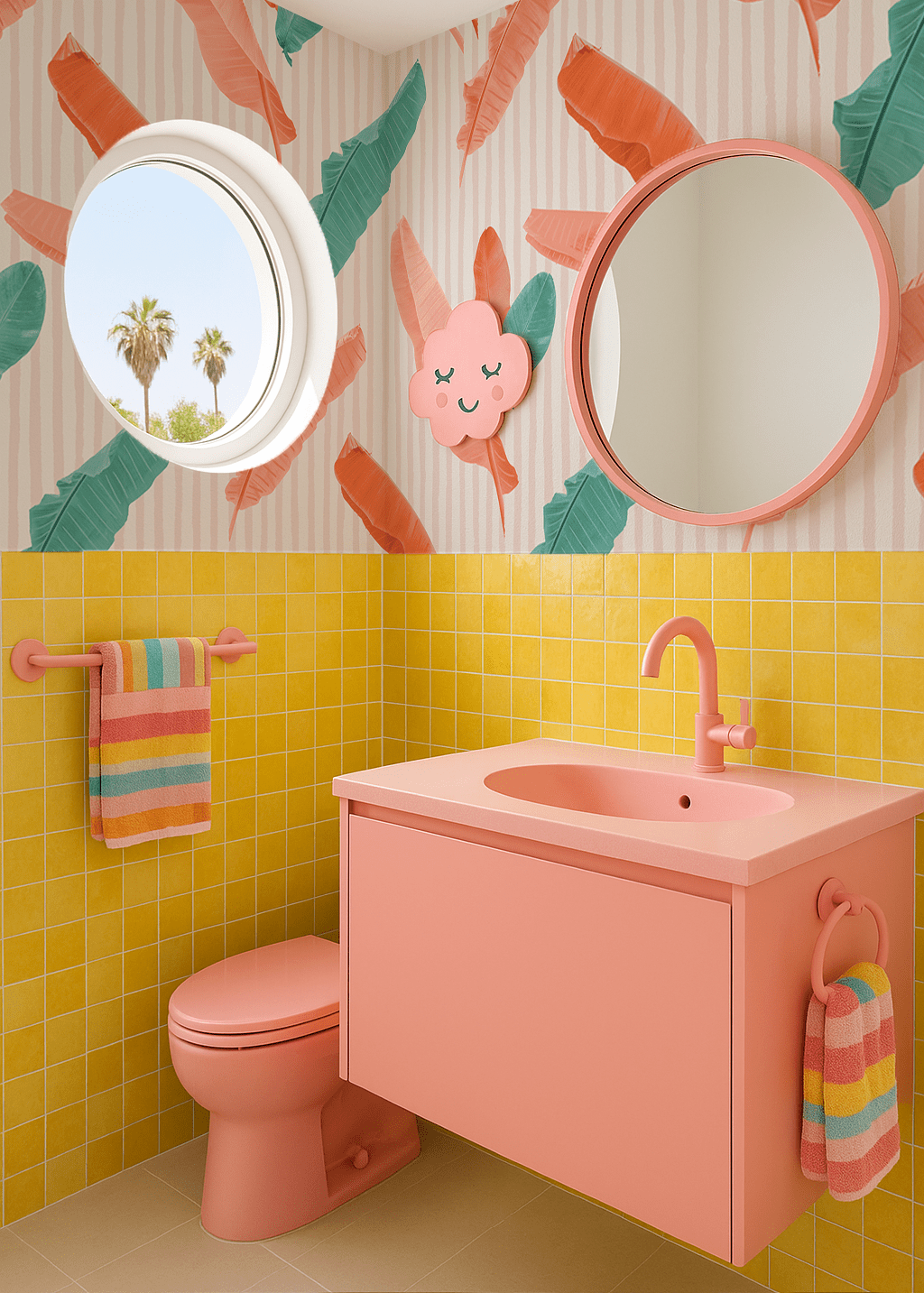 Banana Cabana Wallpaper, coral and teal - mosswell.us