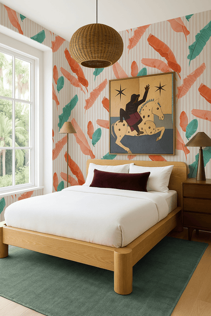 Banana Cabana Wallpaper, coral and teal - mosswell.us