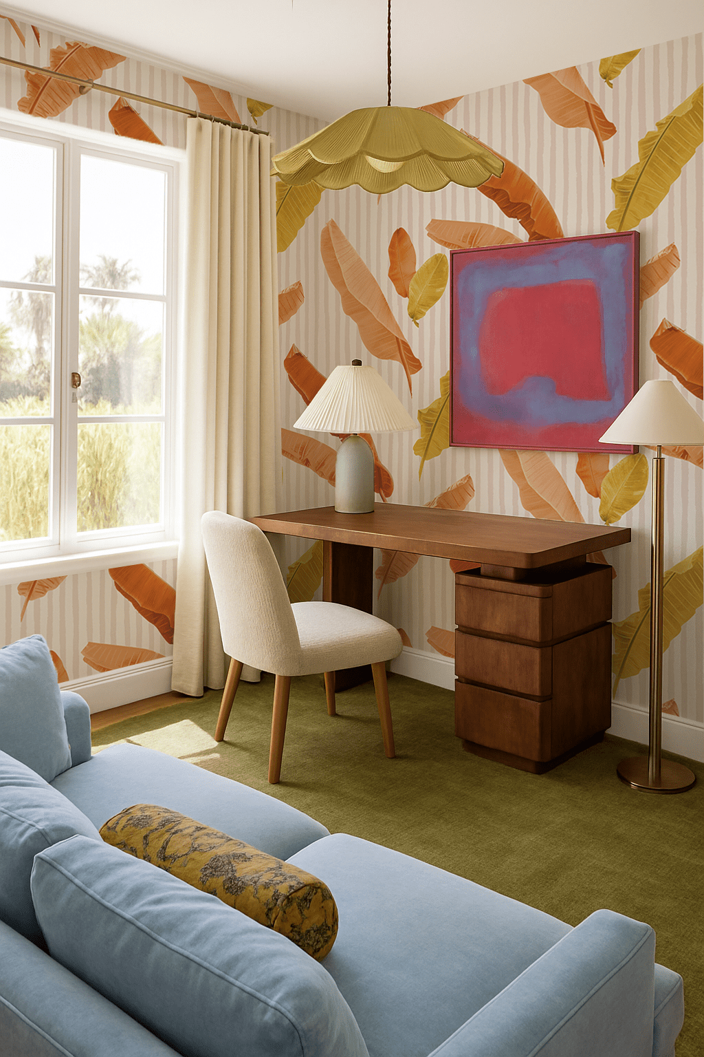 Banana Cabana Wallpaper, rust and mustard - mosswell.us