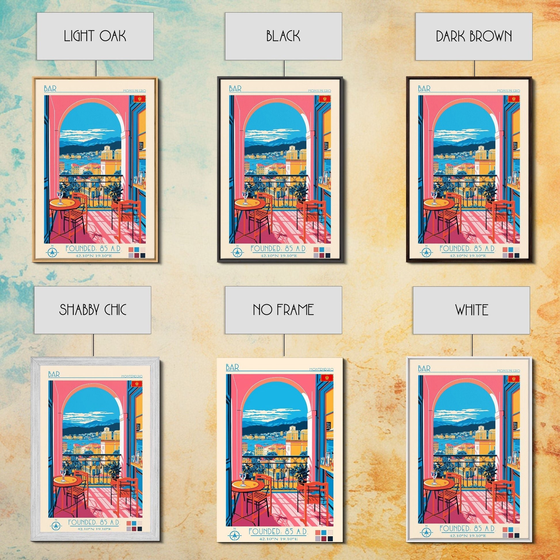 Bar Montenegro Travel Poster Framed Canvas Print, Midcentury Modern Art, Pop Art Wall Decor, Home Decor, Vacation Gift, Living Room Art - mosswell.us