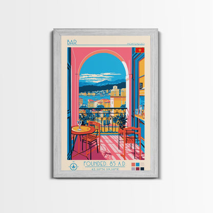 Bar Montenegro Travel Poster Framed Canvas Print, Midcentury Modern Art, Pop Art Wall Decor, Home Decor, Vacation Gift, Living Room Art - mosswell.us