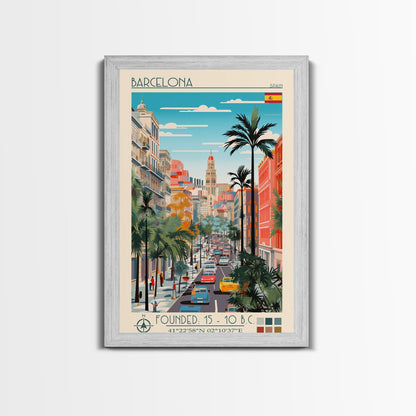 Barcelona Spain Travel Poster Framed Canvas Print, Midcentury Modern Art, Pop Art Wall Decor, Home Decor, Vacation Gift, Living Room Art - mosswell.us