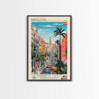 Barcelona Spain Travel Poster Framed Canvas Print, Midcentury Modern Art, Pop Art Wall Decor, Home Decor, Vacation Gift, Living Room Art - mosswell.us