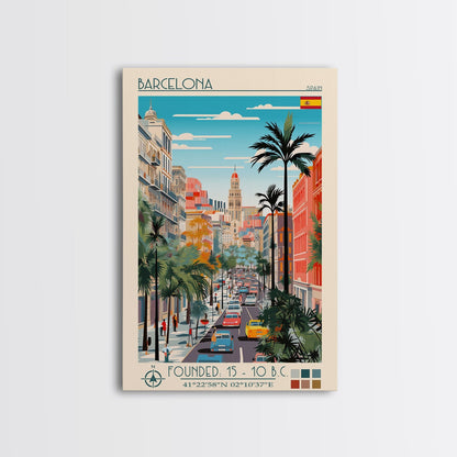 Barcelona Spain Travel Poster Framed Canvas Print, Midcentury Modern Art, Pop Art Wall Decor, Home Decor, Vacation Gift, Living Room Art - mosswell.us
