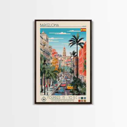 Barcelona Spain Travel Poster Framed Canvas Print, Midcentury Modern Art, Pop Art Wall Decor, Home Decor, Vacation Gift, Living Room Art - mosswell.us