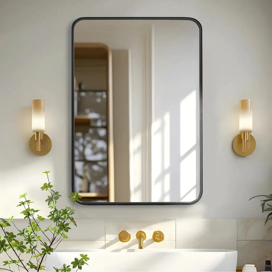 Bathroom Mirror Vanity Mirrors for Over Sink Wall 22x30 Inch Large with Rounded Rectangle Metal Frame Modern Decorative for Restroom Farmhouse Horizontally or Vertically Hanging - mosswell.us
