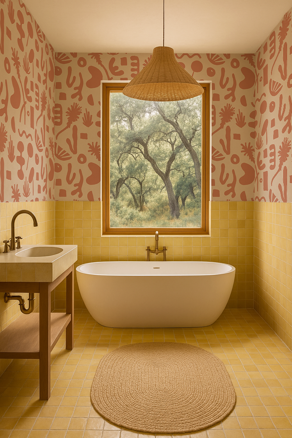 Pool Side Wallpaper, tan and terra cotta