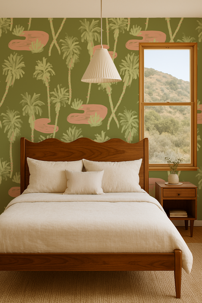 Palm Oasis Wallpaper, olive green