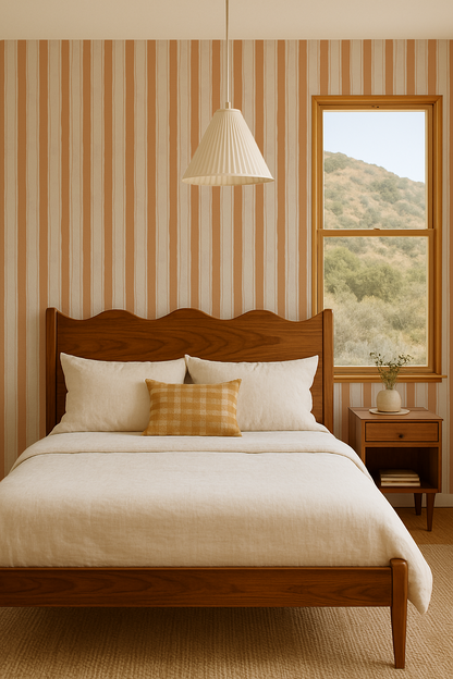 Riviera Stripe Wallpaper, off-white and orange creamsicle