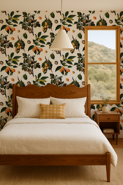Vintage Orchard Wallpaper, white