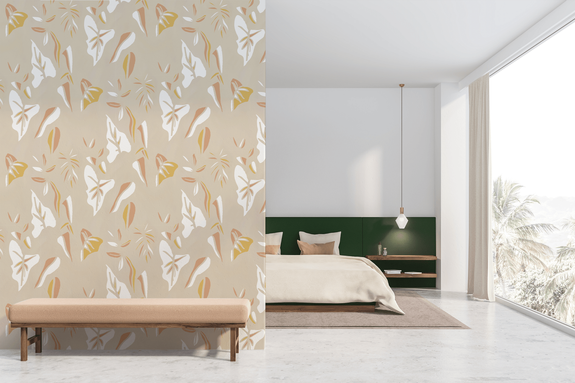 Block Print Foliage Wallpaper, tan and peach - mosswell.us