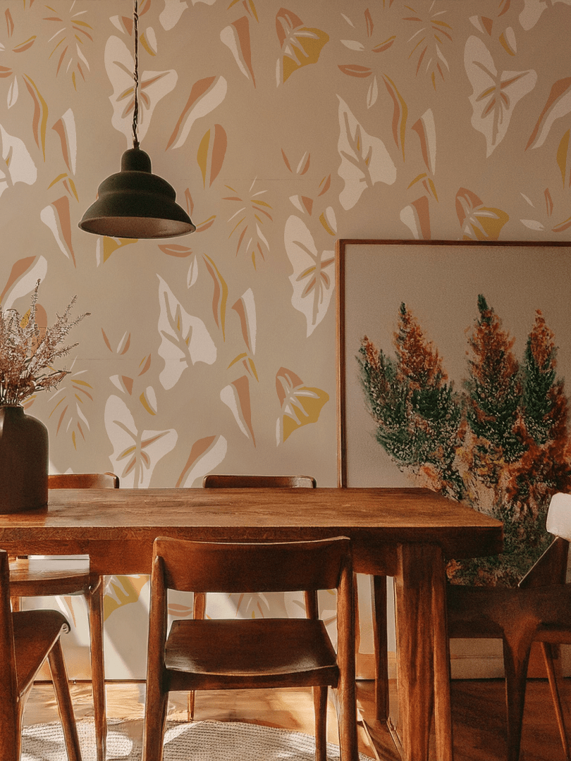 Block Print Foliage Wallpaper, tan and peach - mosswell.us