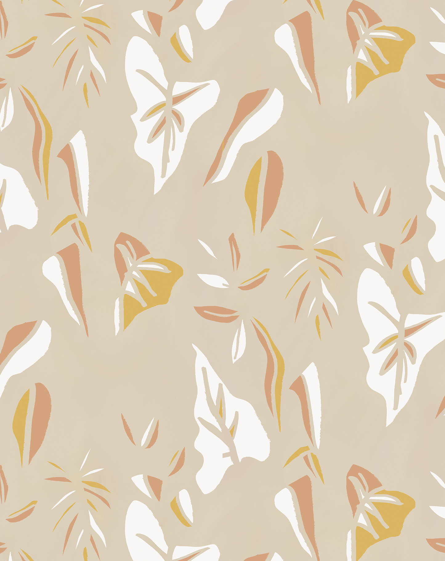 Block Print Foliage Wallpaper, tan and peach - mosswell.us