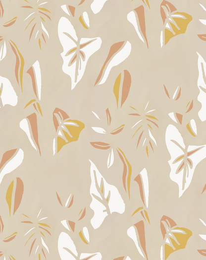 Block Print Foliage Wallpaper, tan and peach - mosswell.us