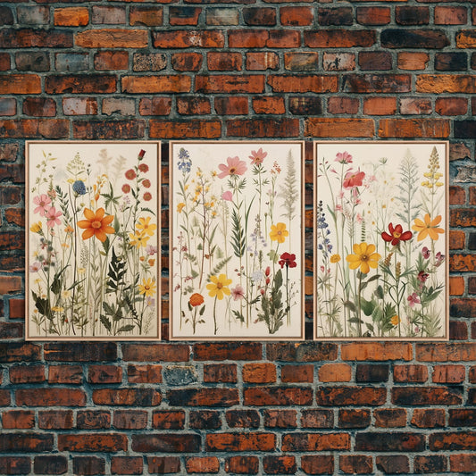 Boho Framed Canvas Wall Art Set, 3 Piece Art, Watercolor Wildflowers Floral / Botanical Print, Minimalist Wall Art, Boho Decor, Colorful Art - mosswell.us