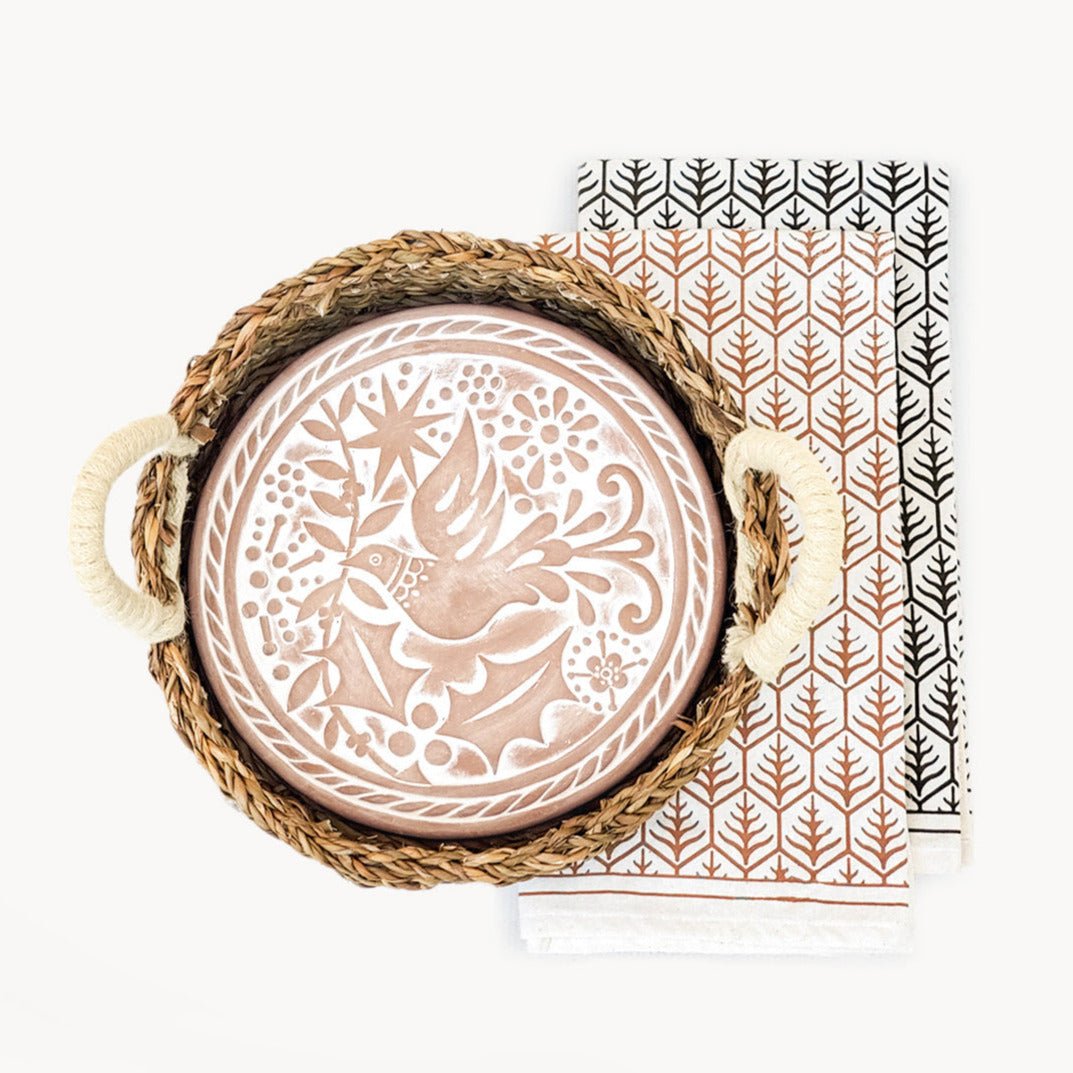 Bread Warmer & Basket Gift Set with Tea Towel - Bird Round - mosswell.us