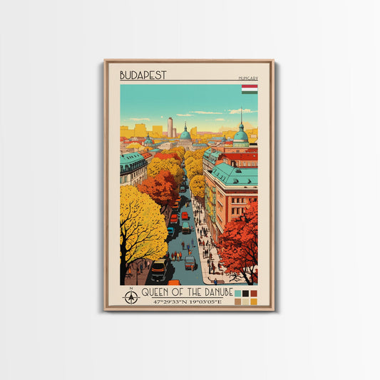 Budapest Hungary Travel Poster Framed Canvas Print, Vintage Style, Pop Art Home Decor, Scenic Wall Art, Living Room Decoration, Artistic Gift - mosswell.us