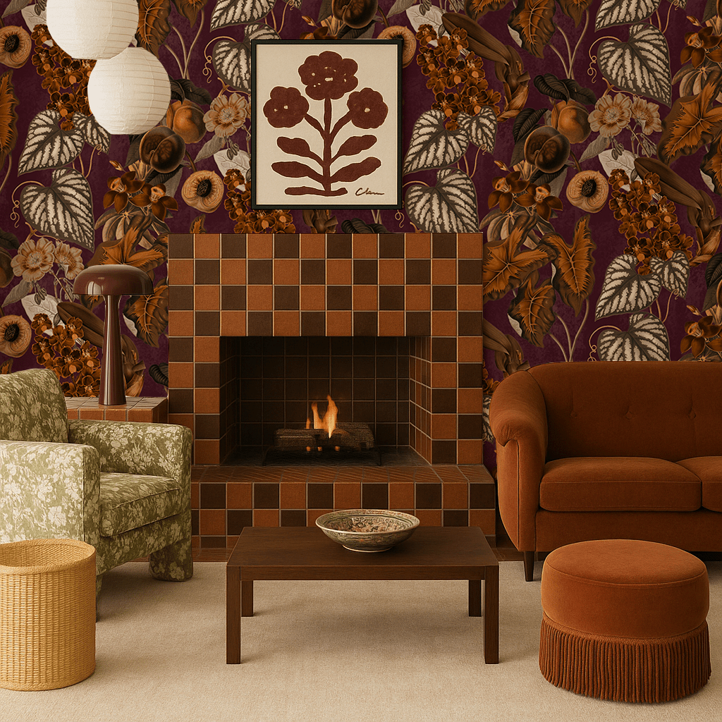 Cali Tropicale Wallpaper, eggplant and toffee - mosswell.us
