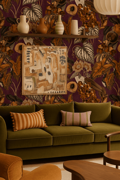 Cali Tropicale Wallpaper, eggplant and toffee - mosswell.us