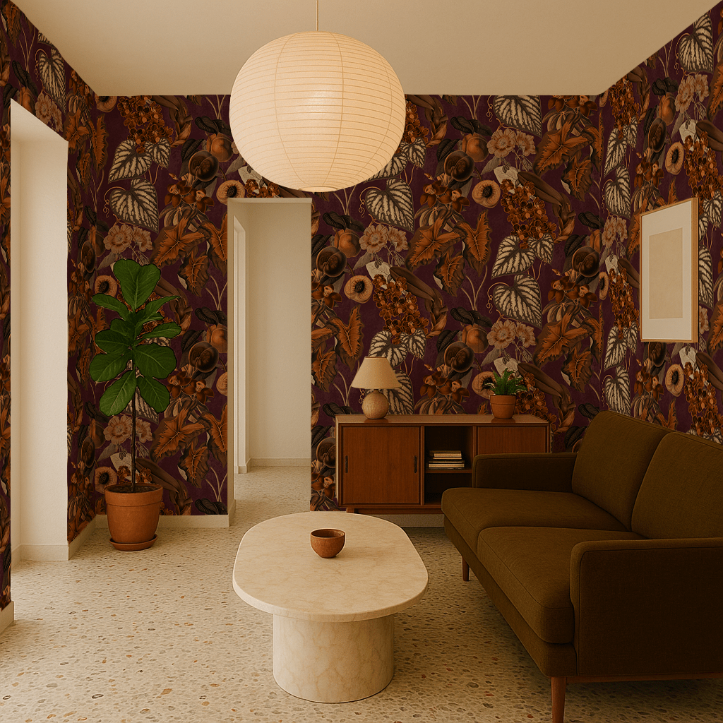 Cali Tropicale Wallpaper, eggplant and toffee - mosswell.us