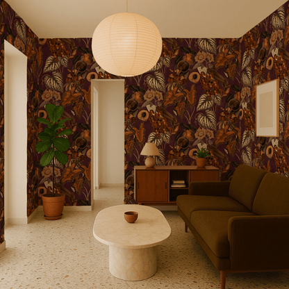Cali Tropicale Wallpaper, eggplant and toffee - mosswell.us