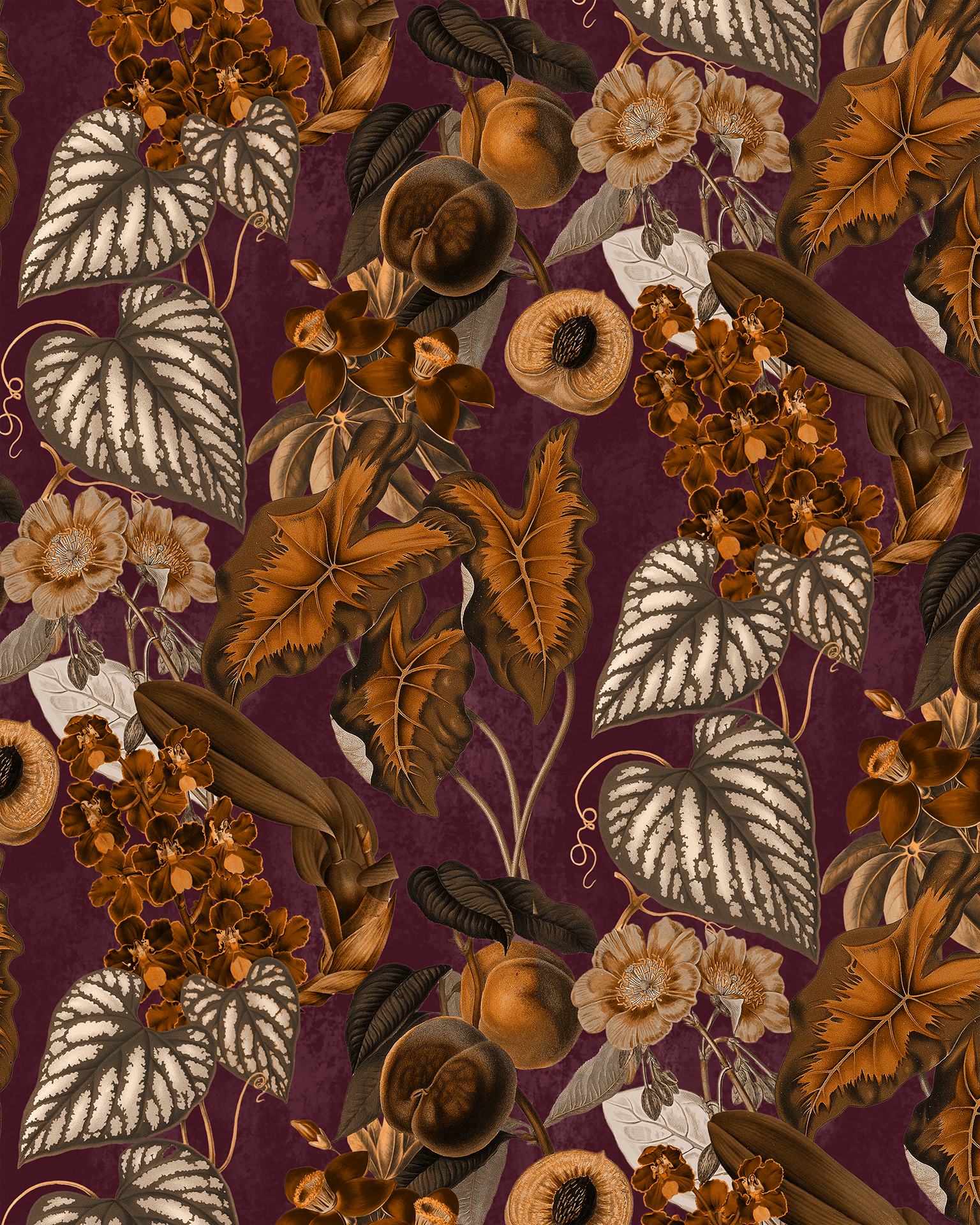 Cali Tropicale Wallpaper, eggplant and toffee - mosswell.us