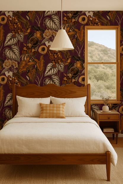 Cali Tropicale Wallpaper, eggplant and toffee - mosswell.us