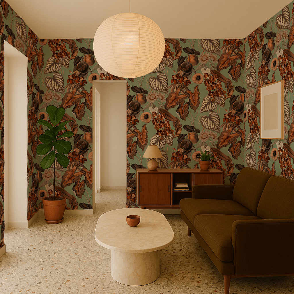 Cali Tropicale Wallpaper, mint and rust - mosswell.us